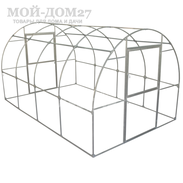 Каркас теплицы 2,5х4 Трубная 2,5 метра | Мой-Дом27 | <p>
 <b>Ширина - 2,5 метра</b>. Высота - 2,15 метра. Длина - 4 метра.<br>
	 Выдерживаемая снеговая нагрузка - 100 кг/м2. Выдерживаемая ветровая нагрузка - до 22 м/с. <br>
	 Оцинкованная профильная труба 20х20 мм<br>
	 Расстояние между дугами 1 метр. <b>Толщина металла дуг 1,2 мм</b>. Ширина двери 0,96 метра.<br>
</p>